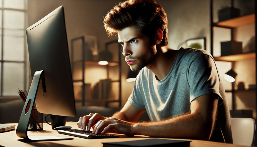 mężczyzna oczernia inną osobę w internecie